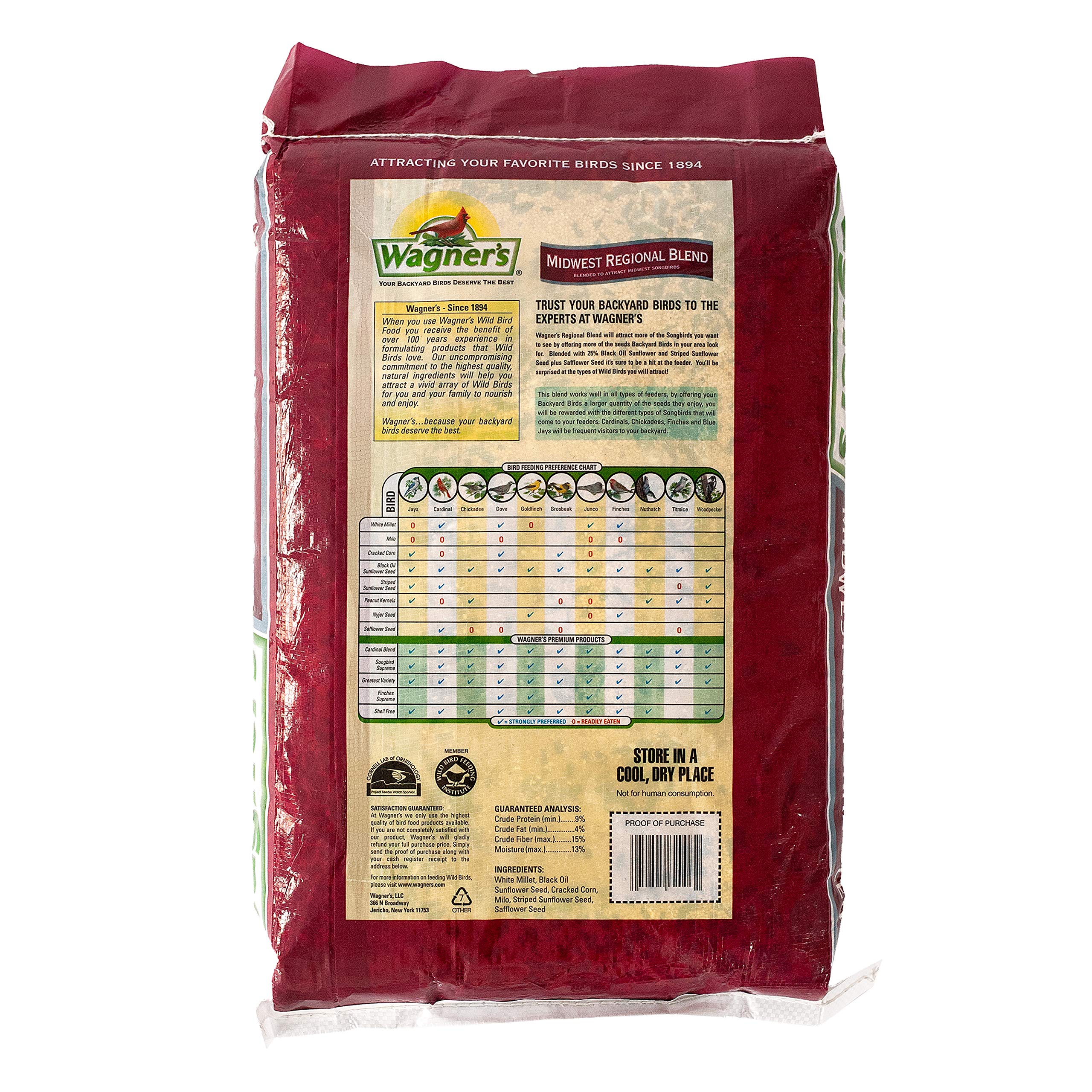 Wagner's Midwest Regional Blend seed mix closeup, rich in sunflower and safflower for feeding birds.