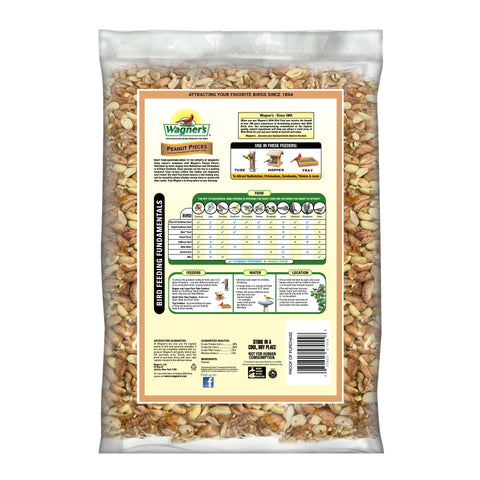 Wagner’s Shelled Peanut Pieces in a feeder attracting woodpeckers and chickadees.