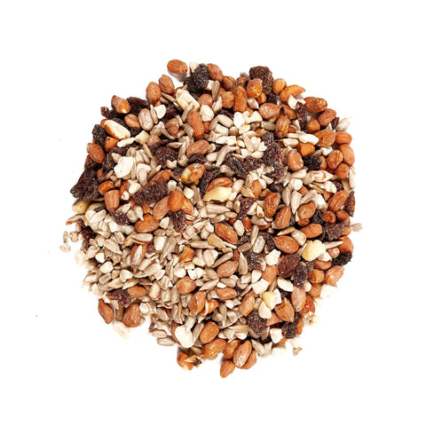 Wagner's Nut 'N Fruit mix ingredients reveal natural energy sources for birds.