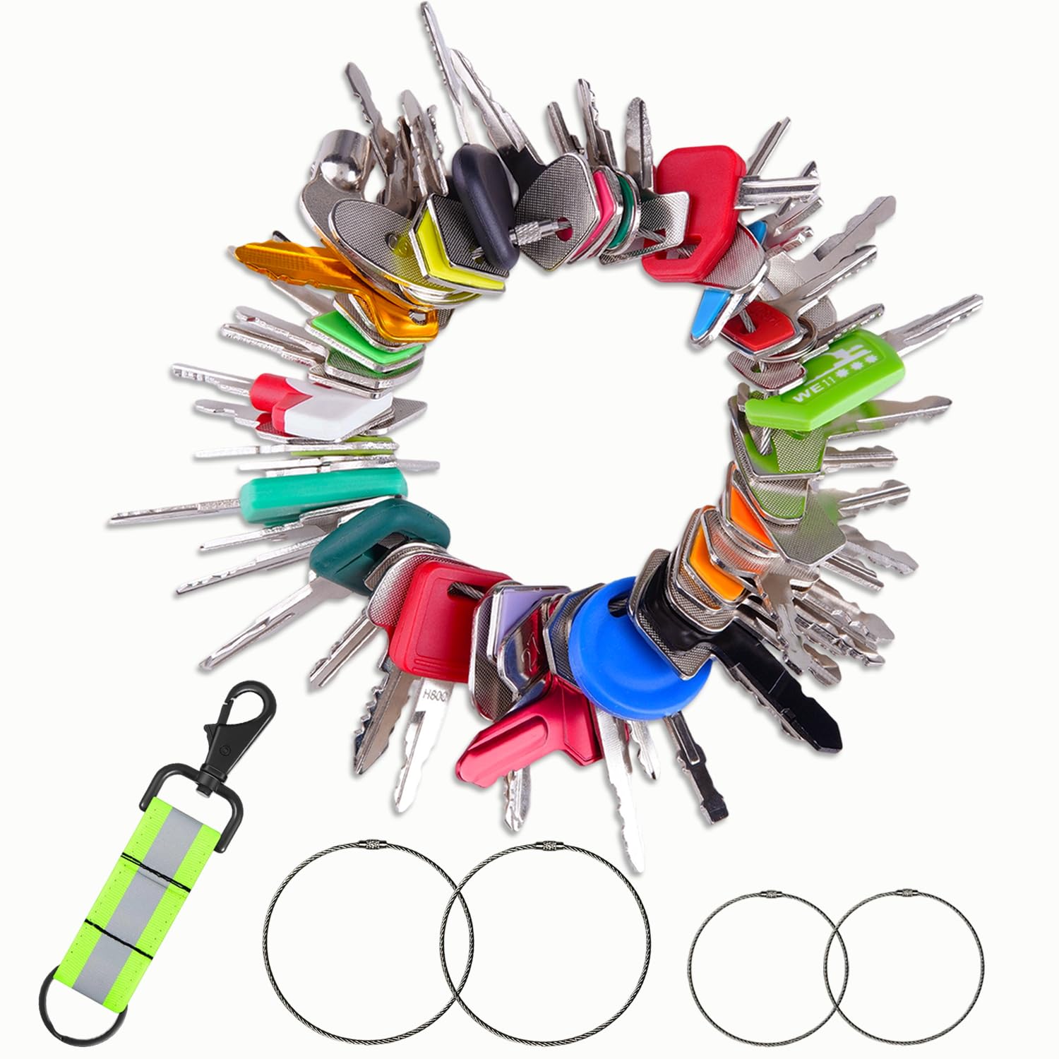 WAH LIN PARTS 60-key set on a workbench for fast access to heavy equipment keys.