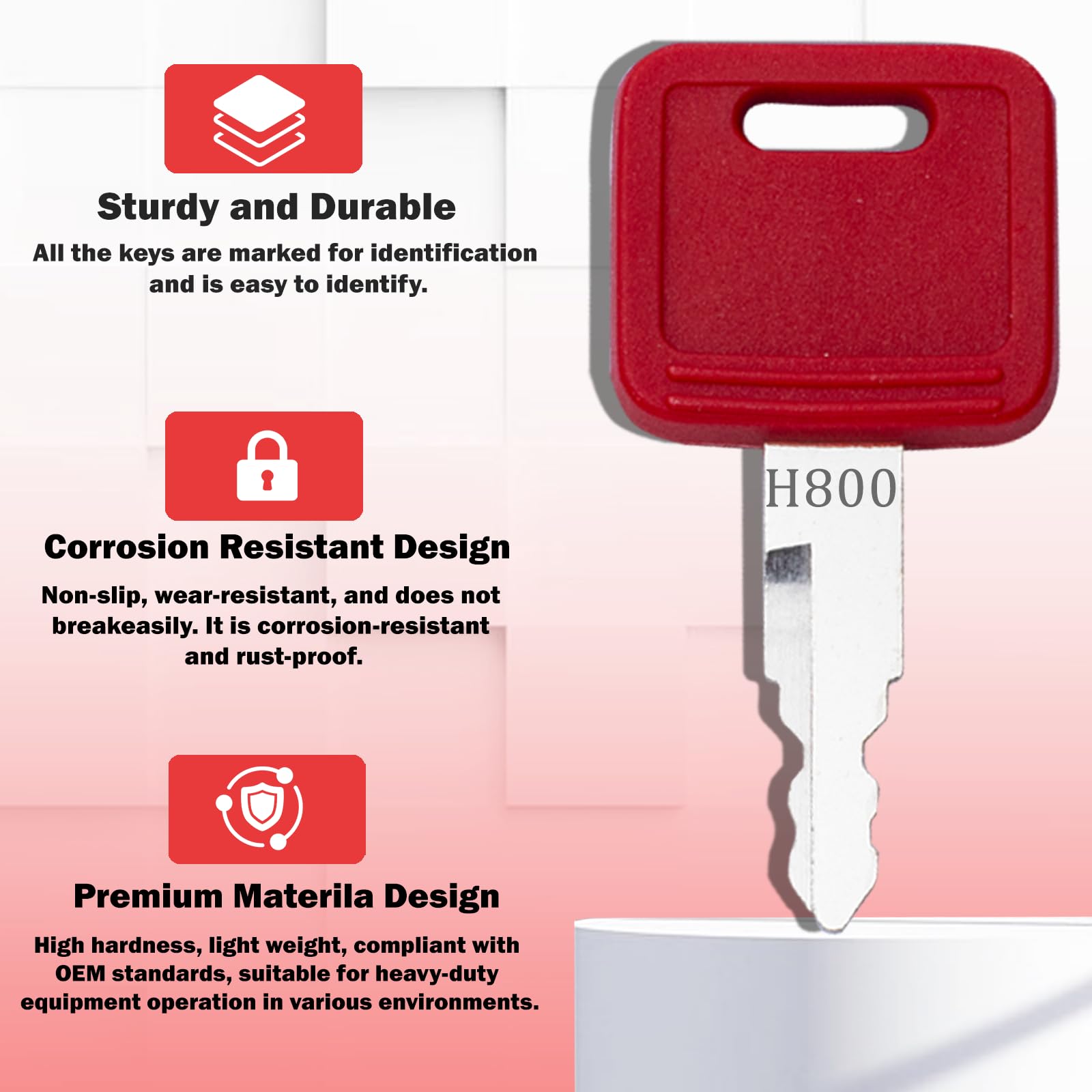 Ten-pack H800 ignition keys include a durable key ring.