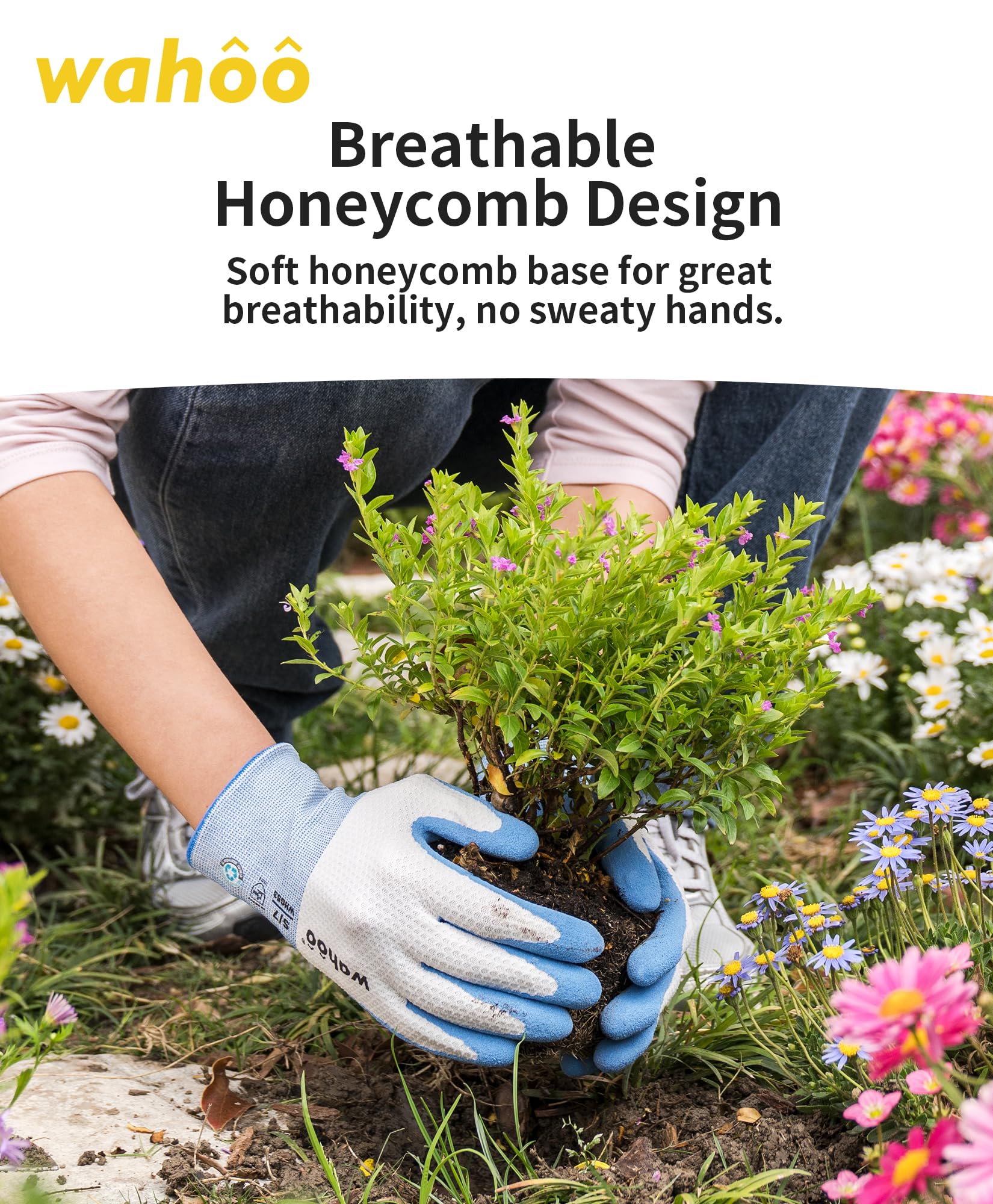 Wahoo gloves with non-slip foam coating protects fingers during digging