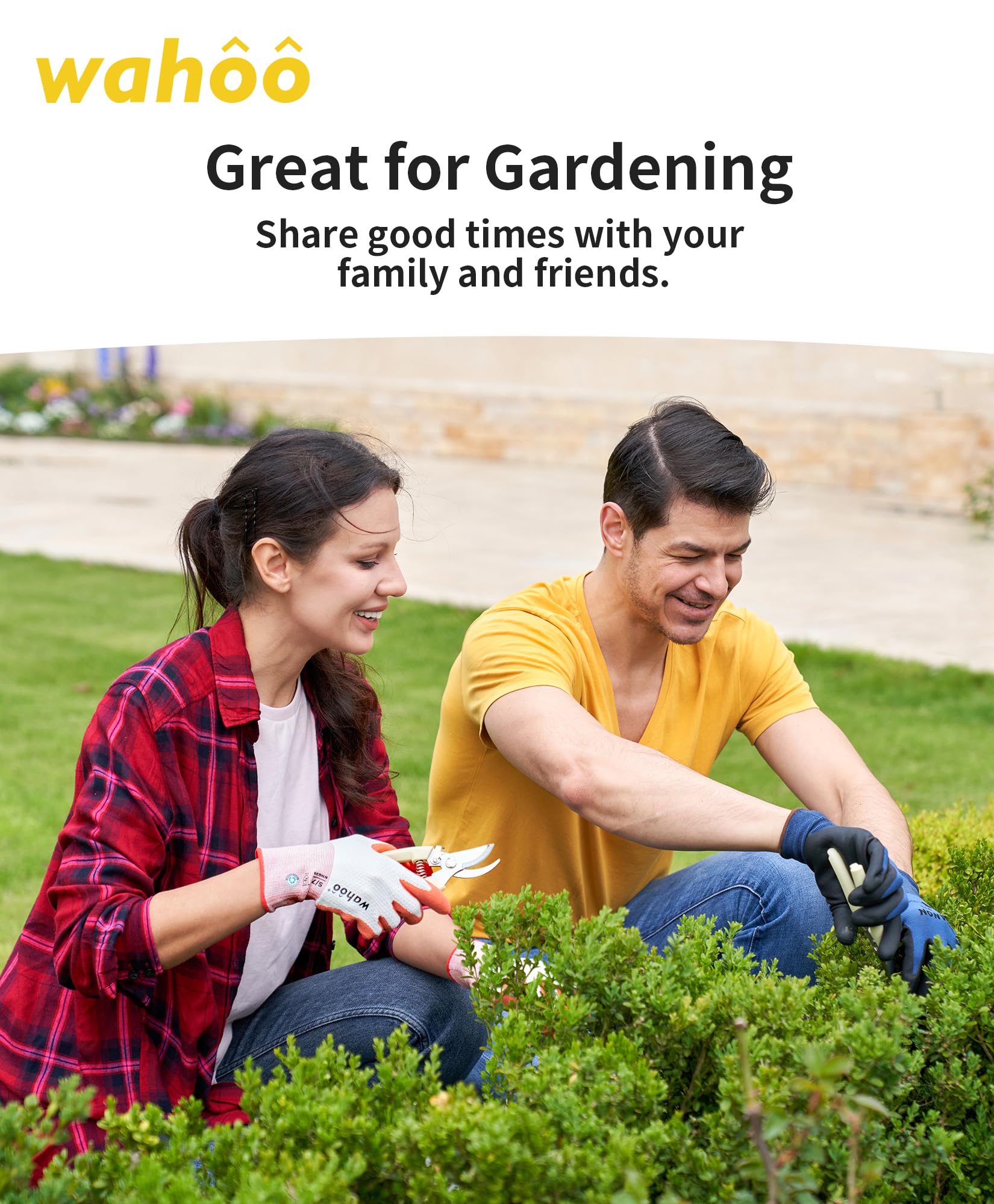 Wahoo azure blue and pumpkin colorway gloves for home gardening