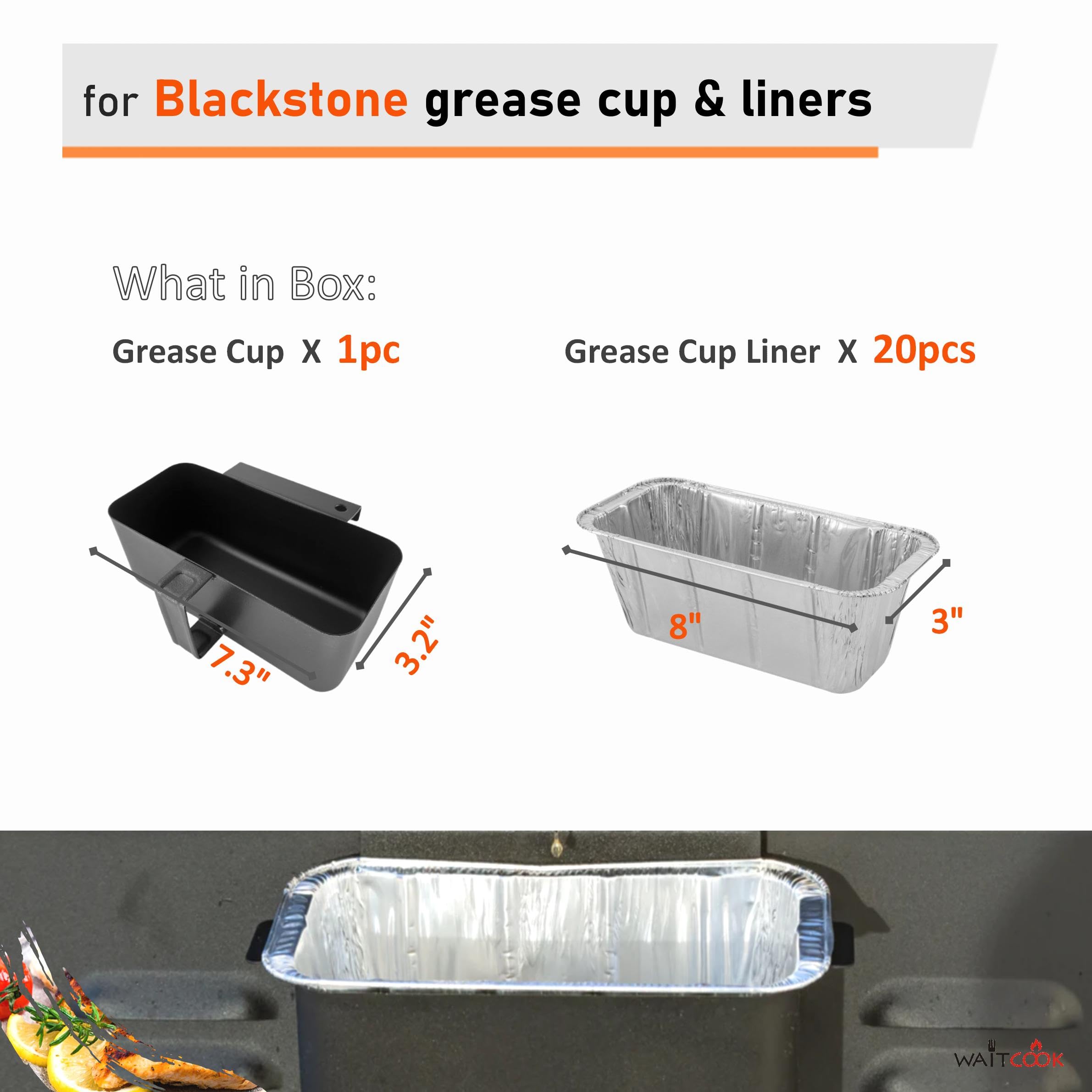 WAITCOOK compatibility-focused image showing fit with Blackstone rear grease cup