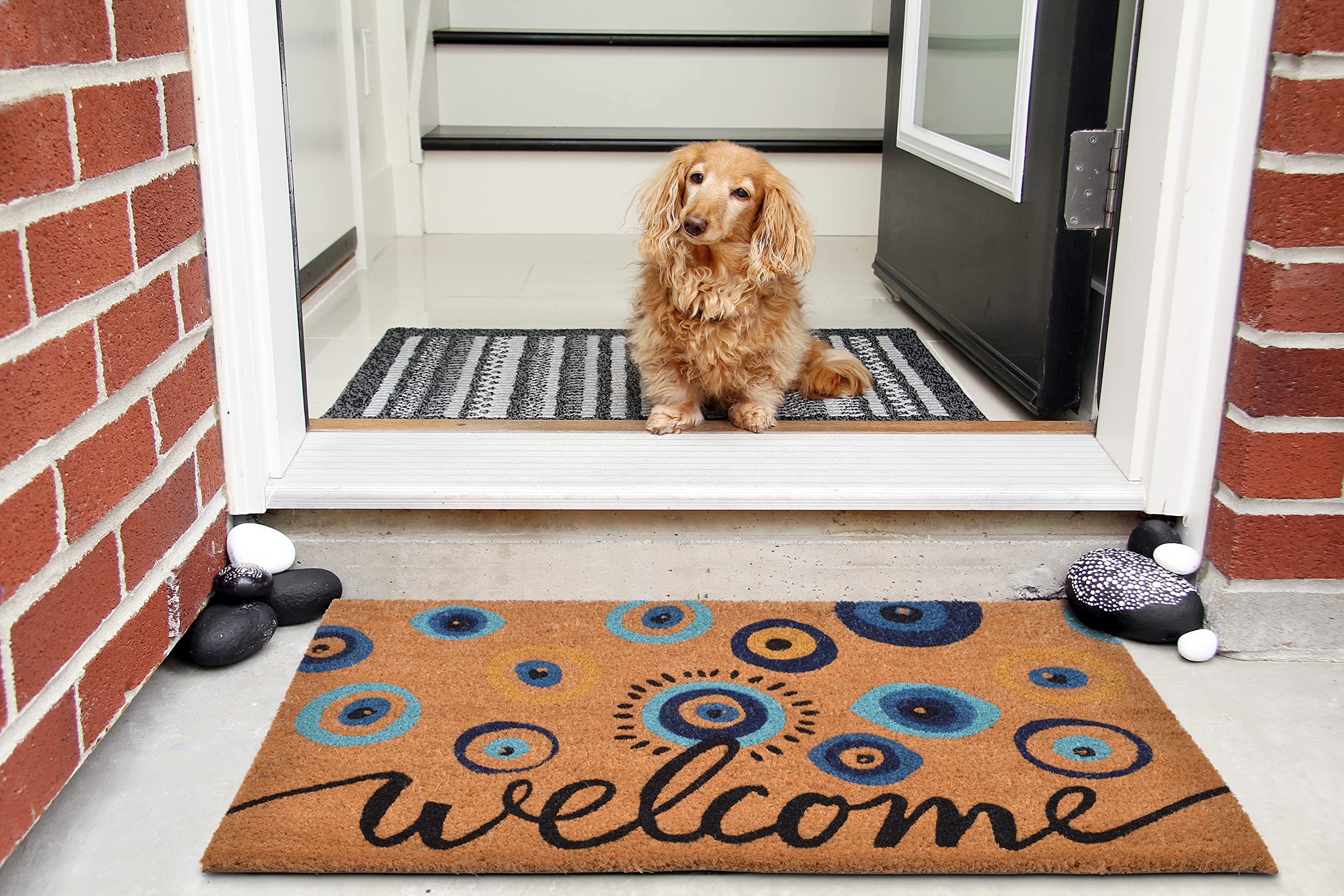 WALBROOK coir door mat with anti-slip backing helps keep it in place.