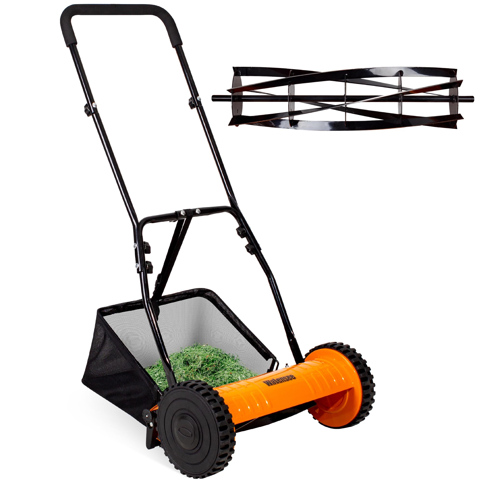 Walensee 16-Inch reel mower cutting action for precise, clean lawn lines.