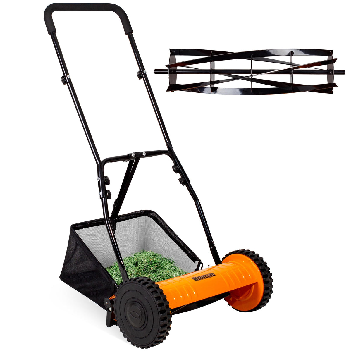 Walensee 16-Inch reel mower cutting action for precise, clean lawn lines.