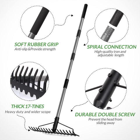 Walensee 17-tine head provides deeper soil penetration and efficient leveling.