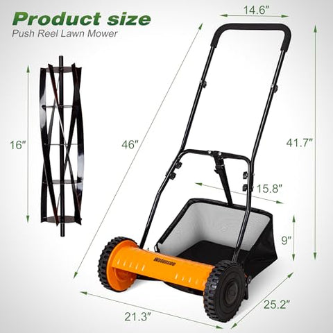 Walensee mower with 4-height adjustment and pull handle.