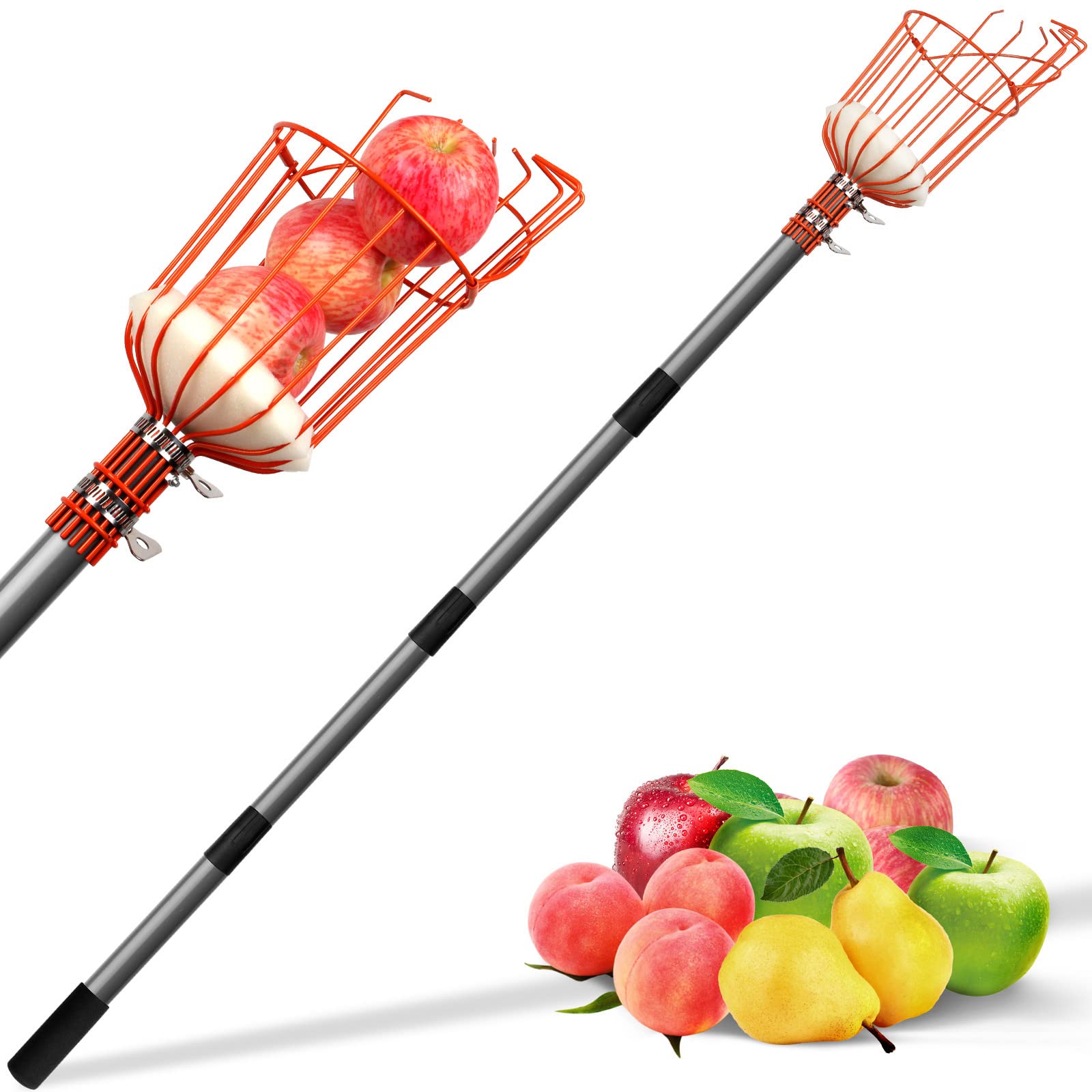 Walensee 8ft fruit picker with extendable pole for reaching high branches safely.