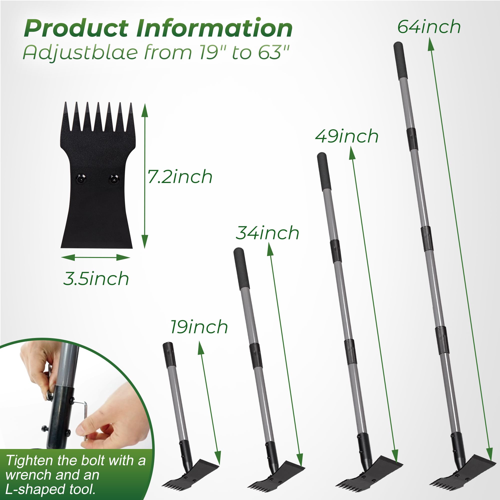 Walensee adjustable handle at 49, 34, or 19 inches for height variety
