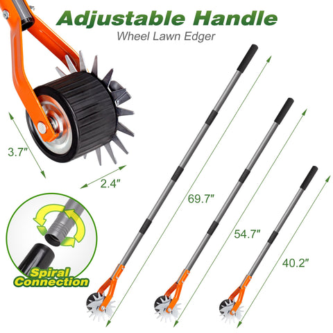 Walensee edger roller shows wider 2-4 inch width for smoother edging along borders