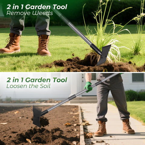 Walensee garden weeder tool 7-tine rake head for weed extraction