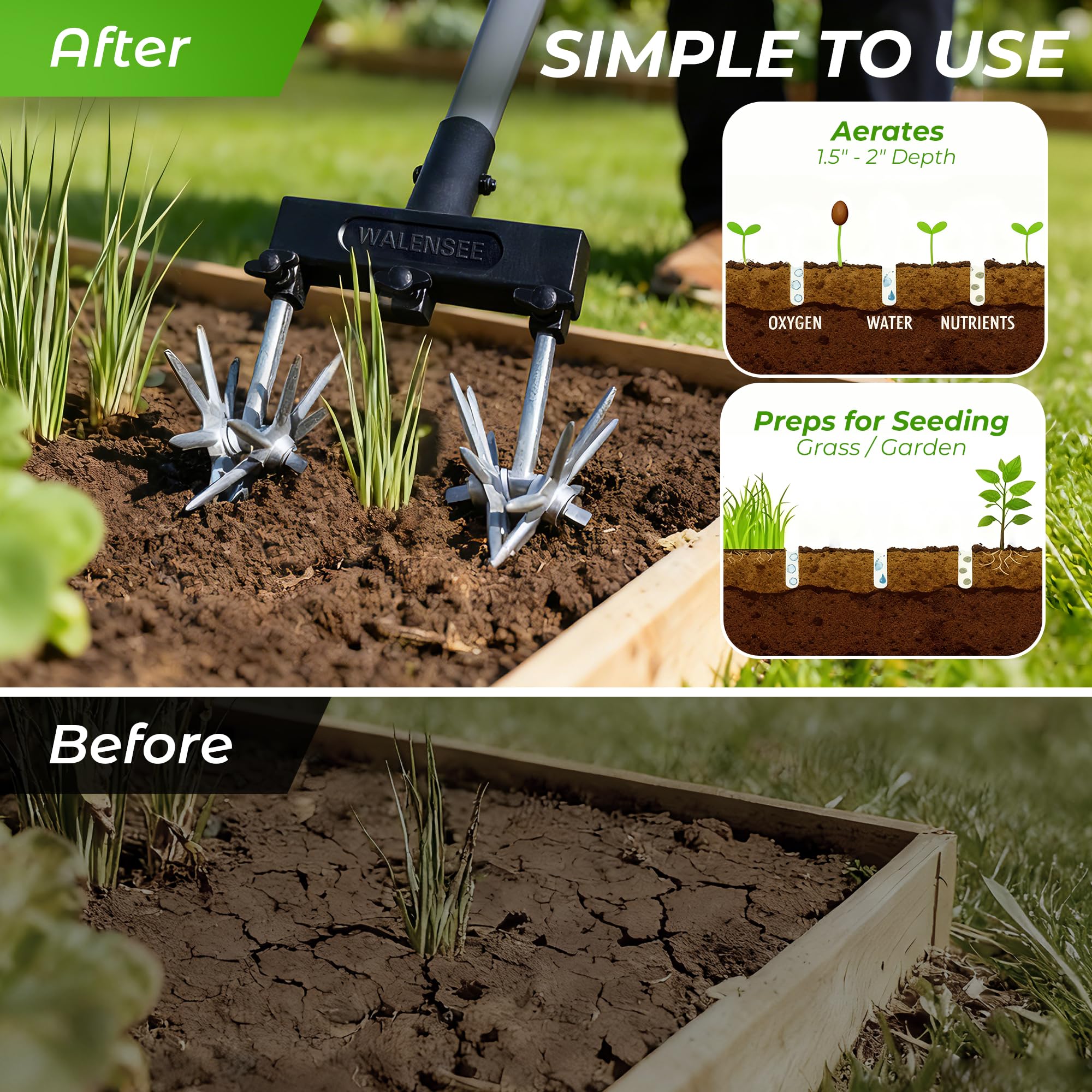 Walensee rotary cultivator durable build with stainless steel poles.