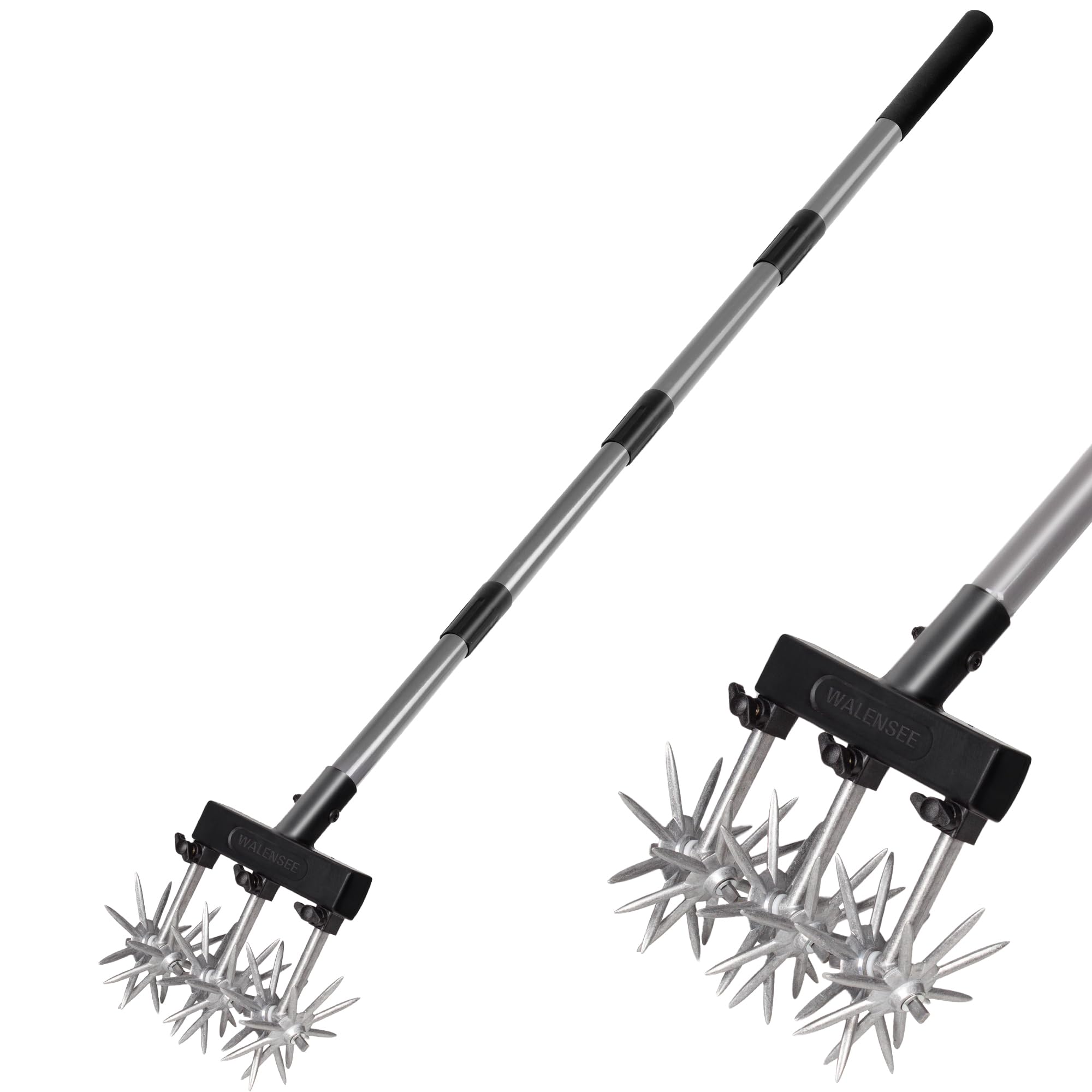 Walensee rotary cultivator long handle view improves comfort during soil tilling.