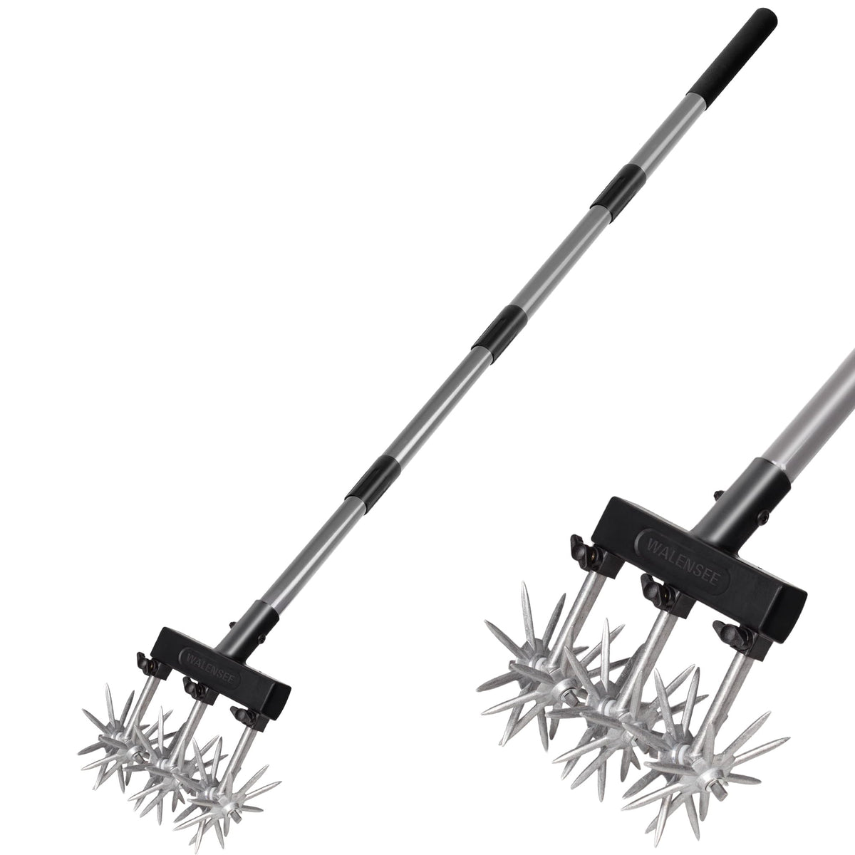 Walensee rotary cultivator long handle view improves comfort during soil tilling.