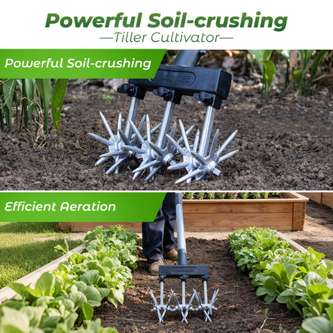Walensee tiller used for lawn reseeding and flower bed refresh.