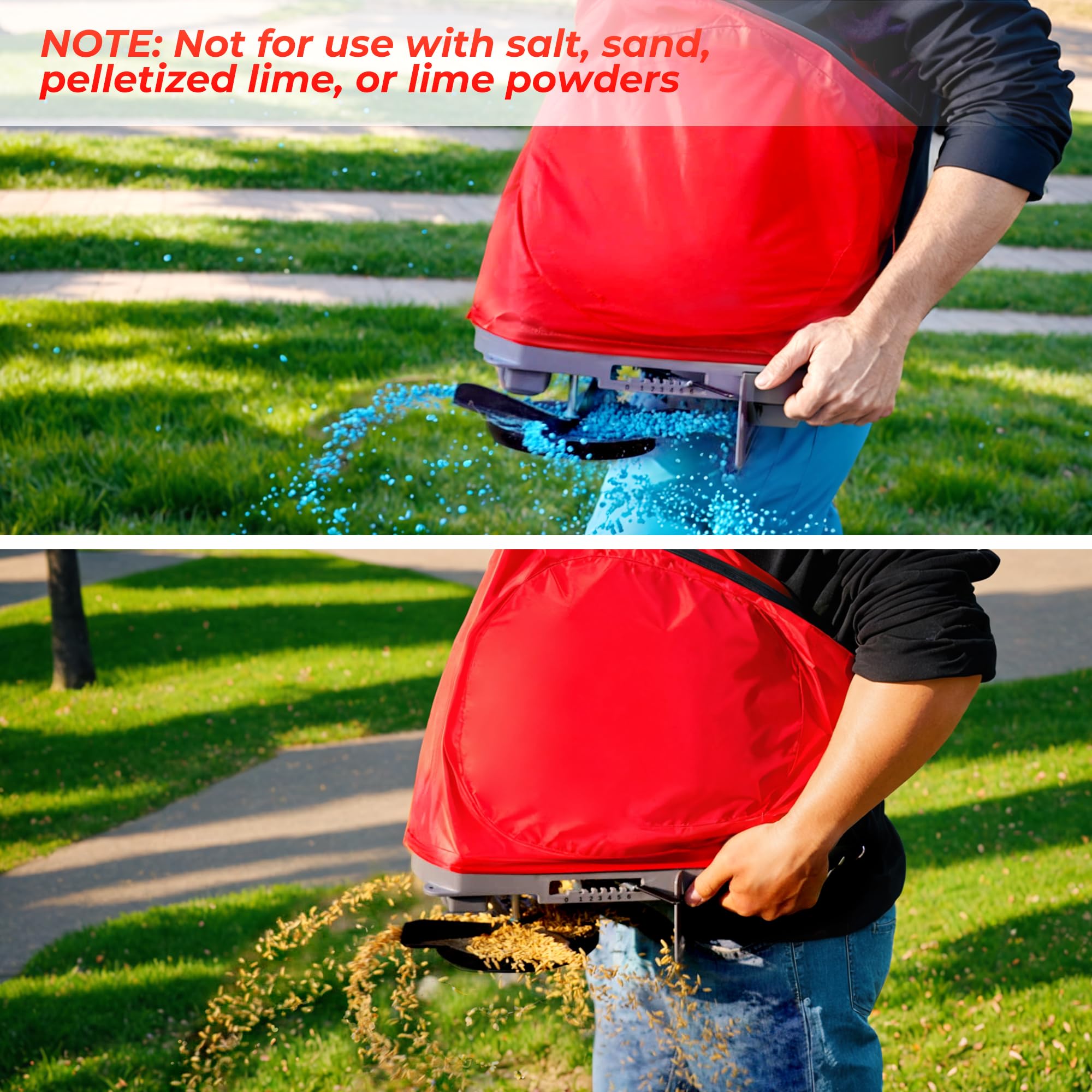Walensee seed spreader comfort-fit straps provide secure, comfortable spreading.