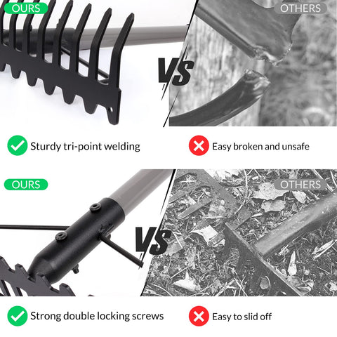 Walensee stainless steel head resists rust and heavy-duty raking.