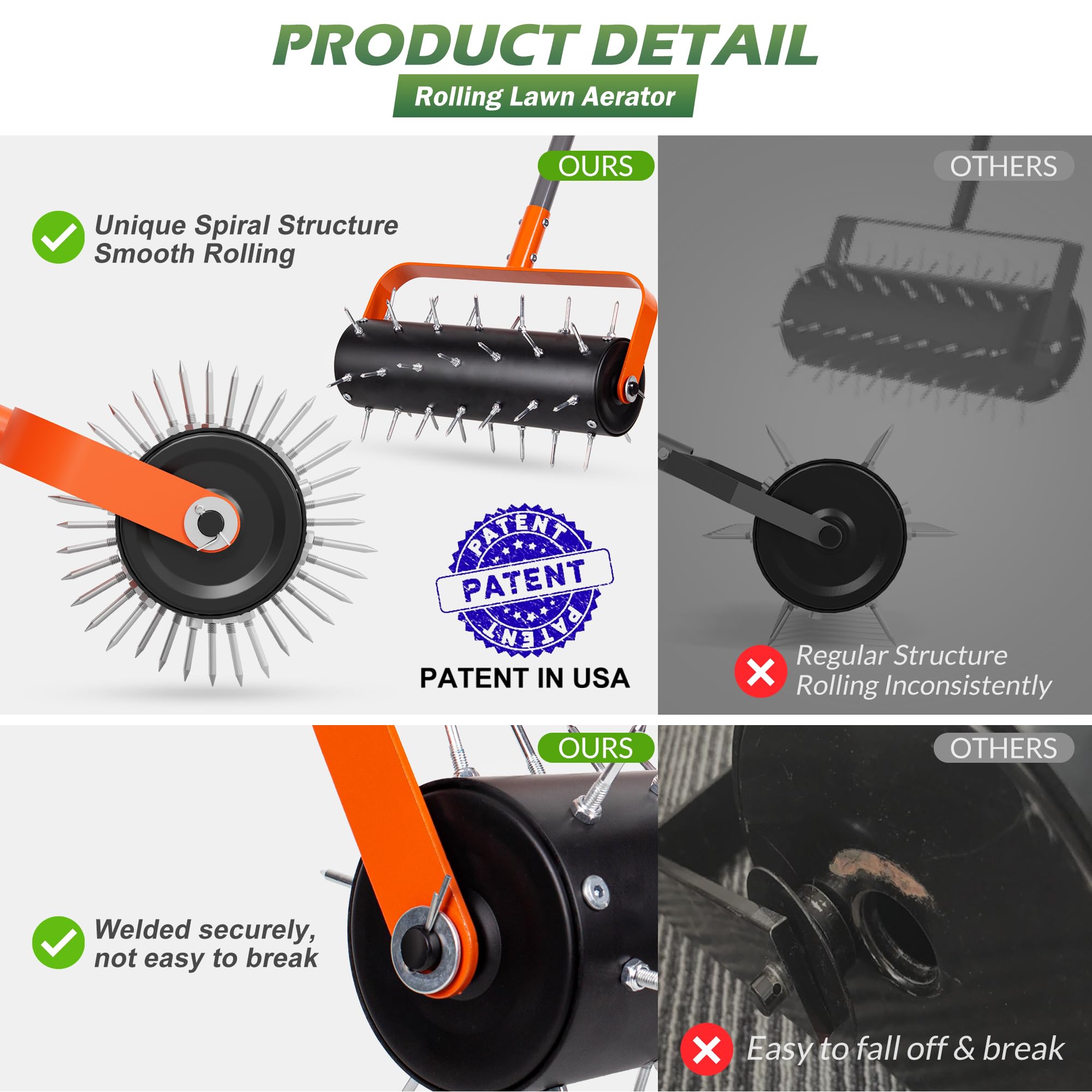 Walensee steel body enabling durable, long-lasting lawn aeration sessions.