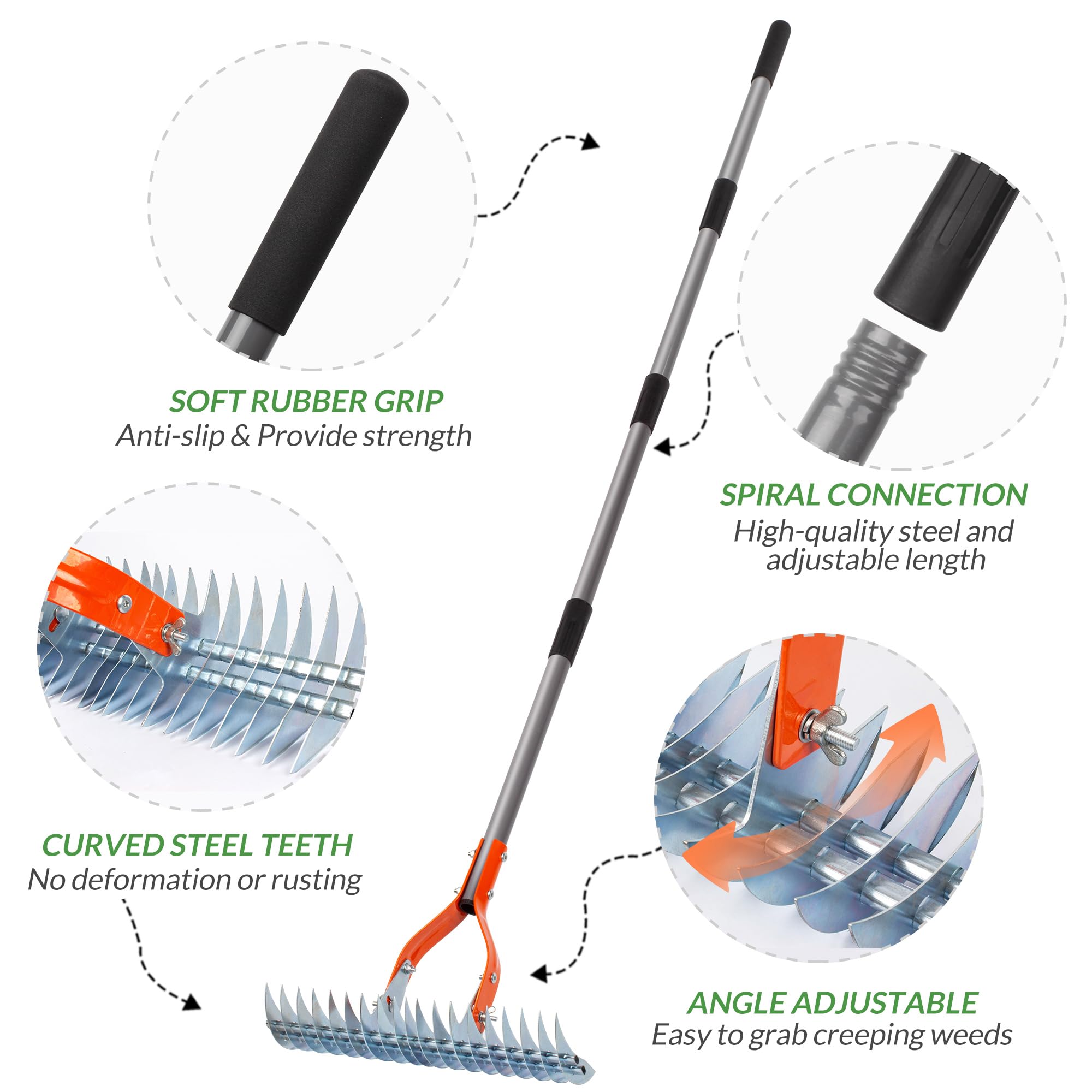 Walensee Thatch Rake ergonomic handle for comfortable extended use.