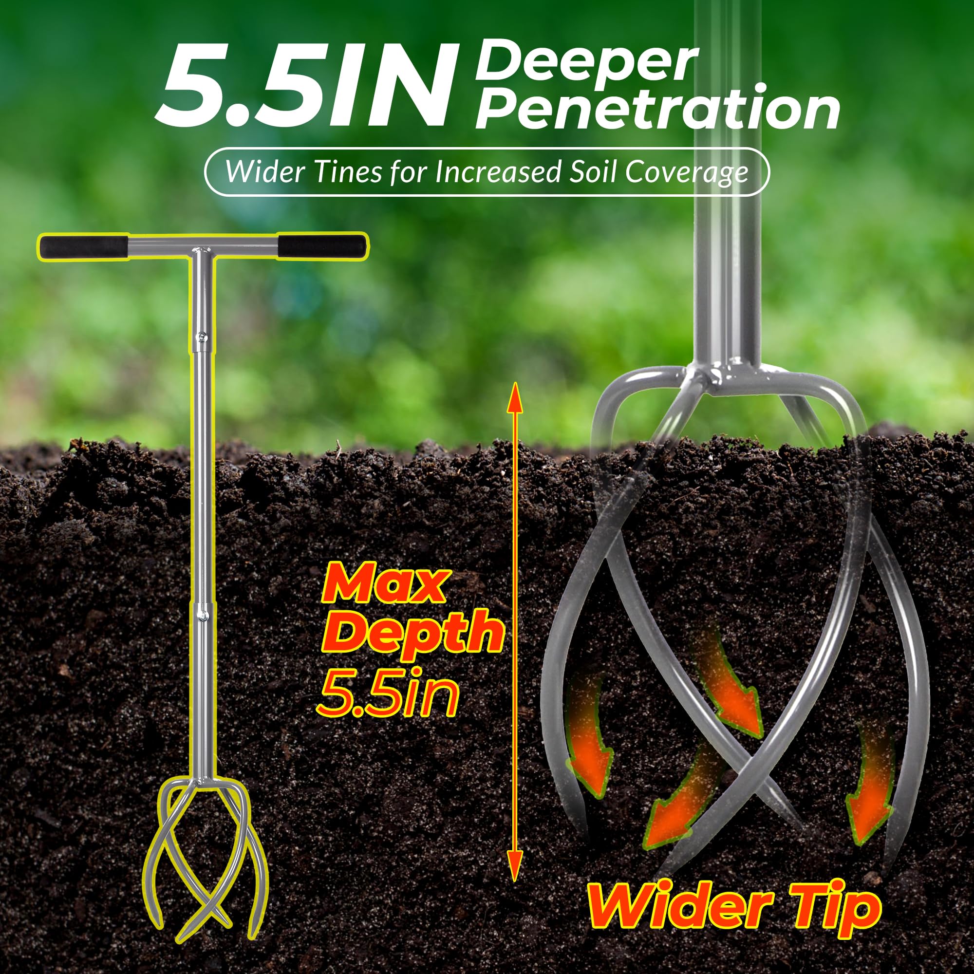 Walensee Twist Tiller four curve tines penetrate soil for quick tilling