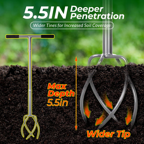 Walensee Twist Tiller four curve tines penetrate soil for quick tilling