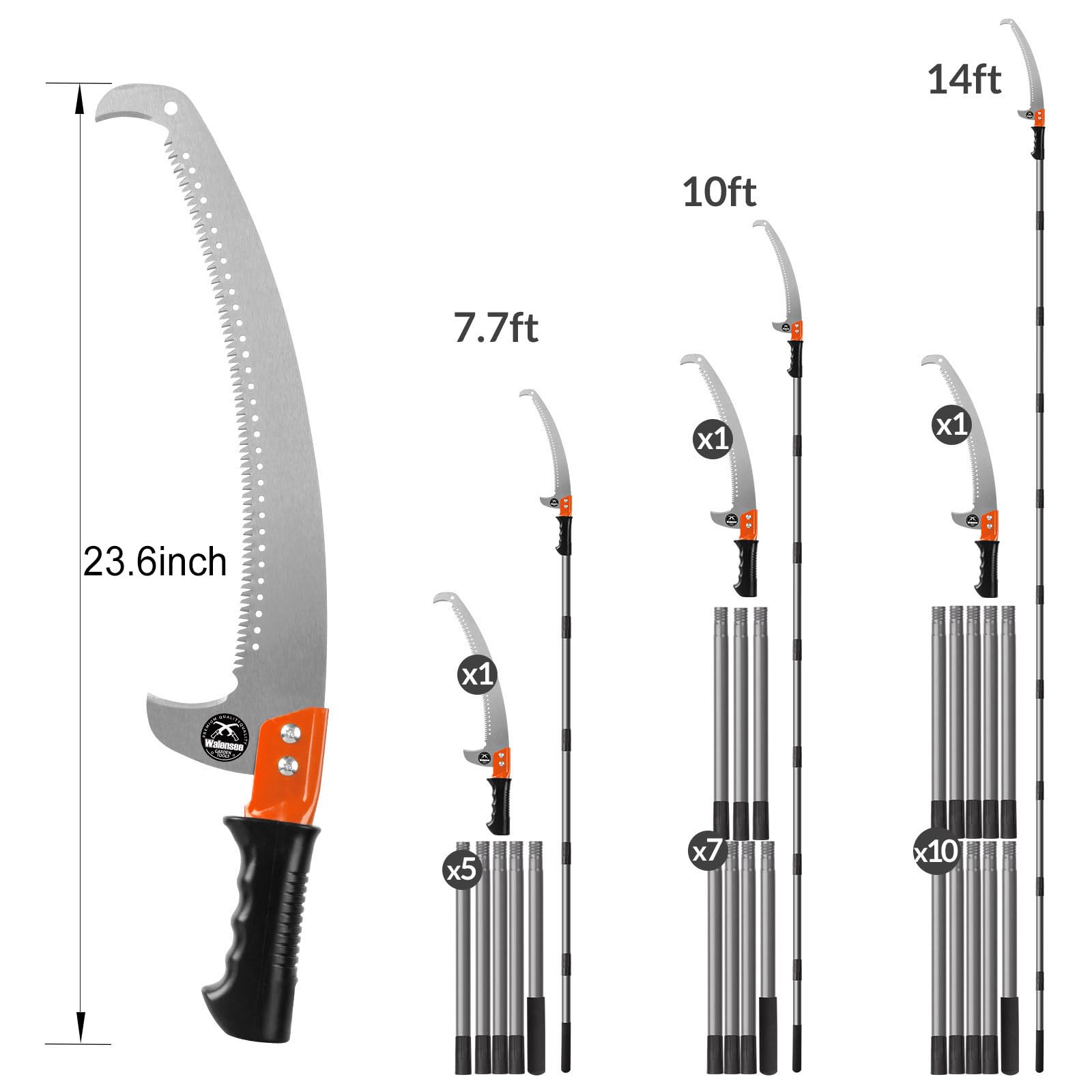 Walensee pole saw supports forestry, gardens, patios, and yards.