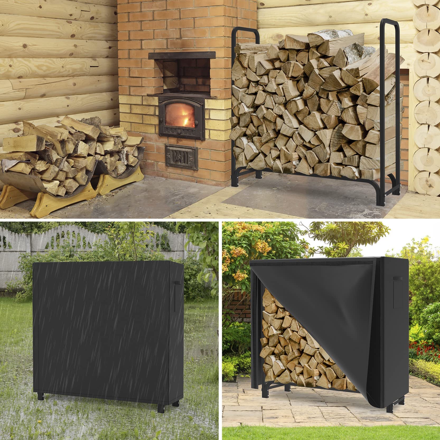 WALMANN outdoor firewood rack on a deck keeps wood neatly organized.