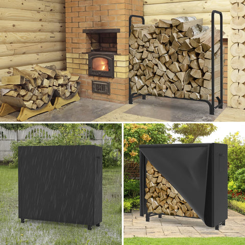WALMANN outdoor firewood rack on a deck keeps wood neatly organized.