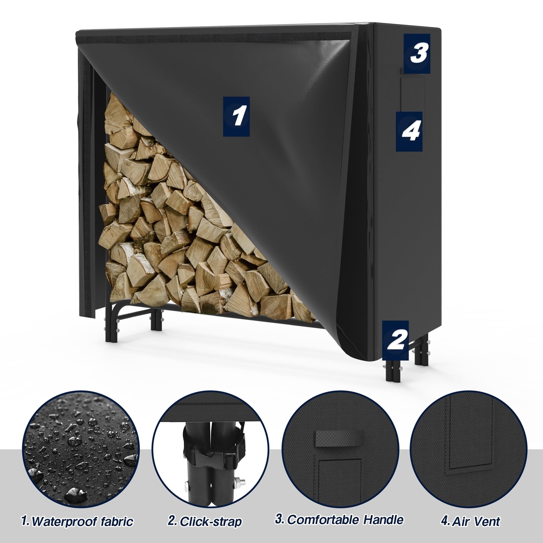 Walmann outdoor firewood storage on porch demonstrates convenient organization.