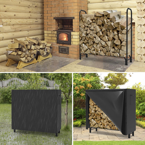 Walmann weatherproof 600D Oxford cover protects firewood from rain and sun.