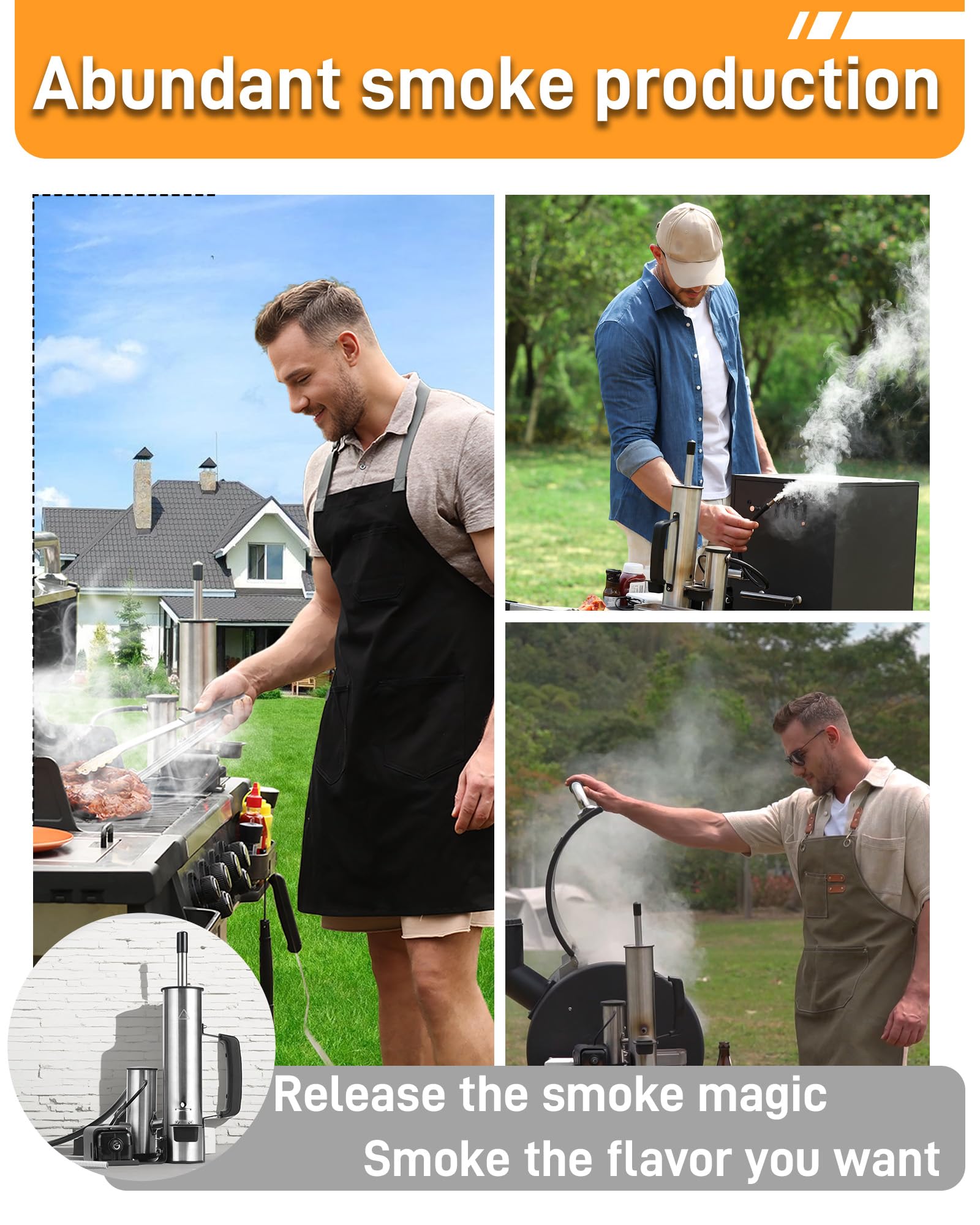 Walpreson cold smoke generator side view; portable for backyard cooking.