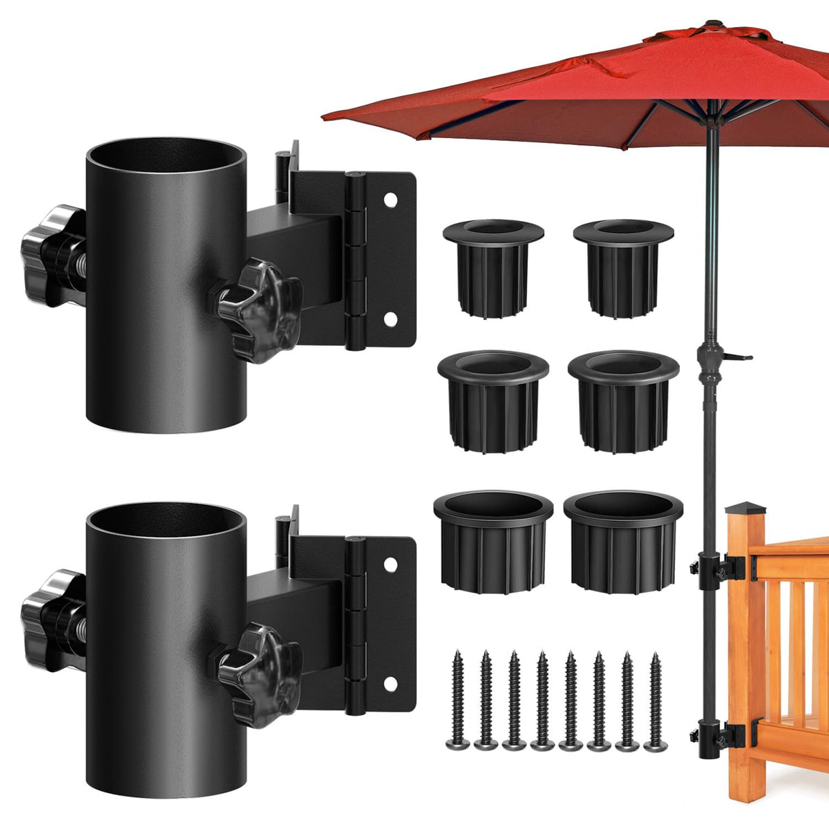 Walrkaur stainless steel umbrella deck mount secures a 2-inch umbrella on a clean deck