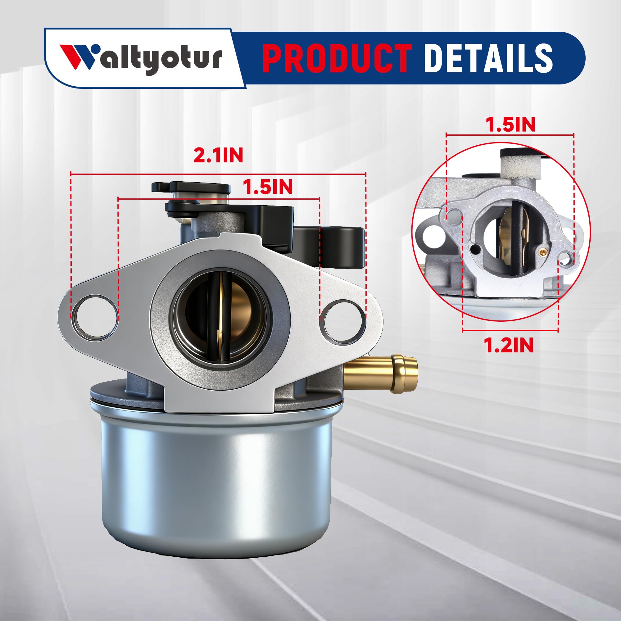Waltyotur carburetor top view highlights precise fit and easy installation