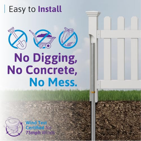 Steel anchor for WamBam Newport no-dig post ensures sturdy installation without concrete.