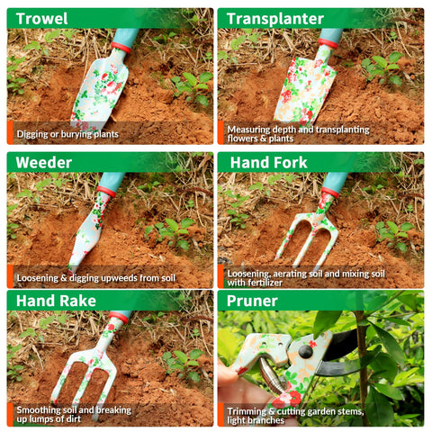 WANCHI floral-design gloves and apron for comfortable gardening.