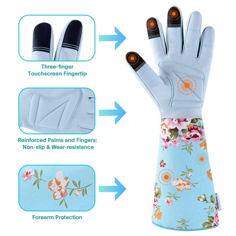 WANCHI glove back of hand in breathable canvas for comfortable warm-weather gardening.