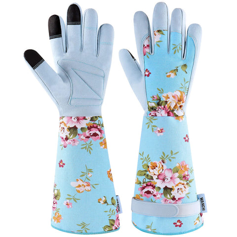 WANCHI garden gloves for women with palm-fingers leather for abrasion resistance during pruning.