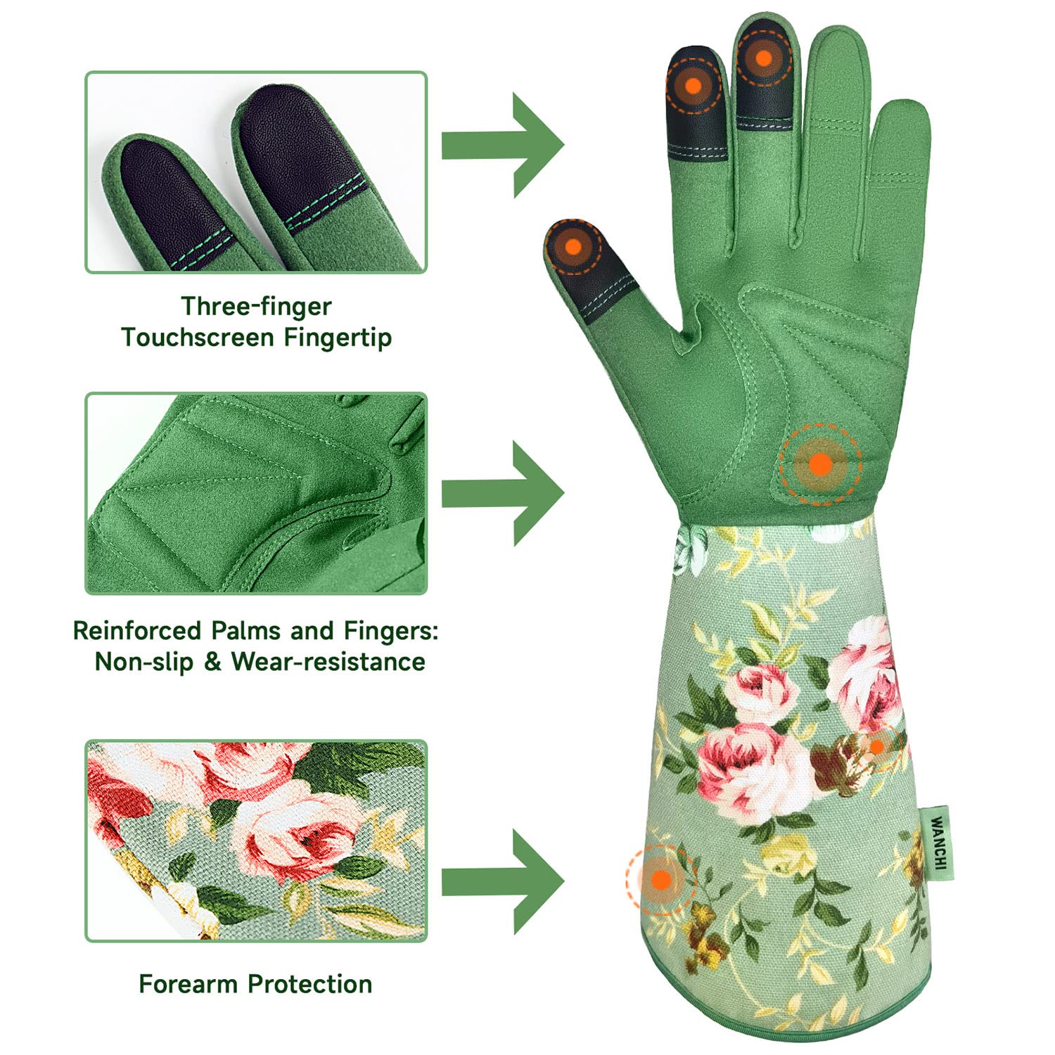 WANCHI glove back of hand in breathable canvas for cooler wear.