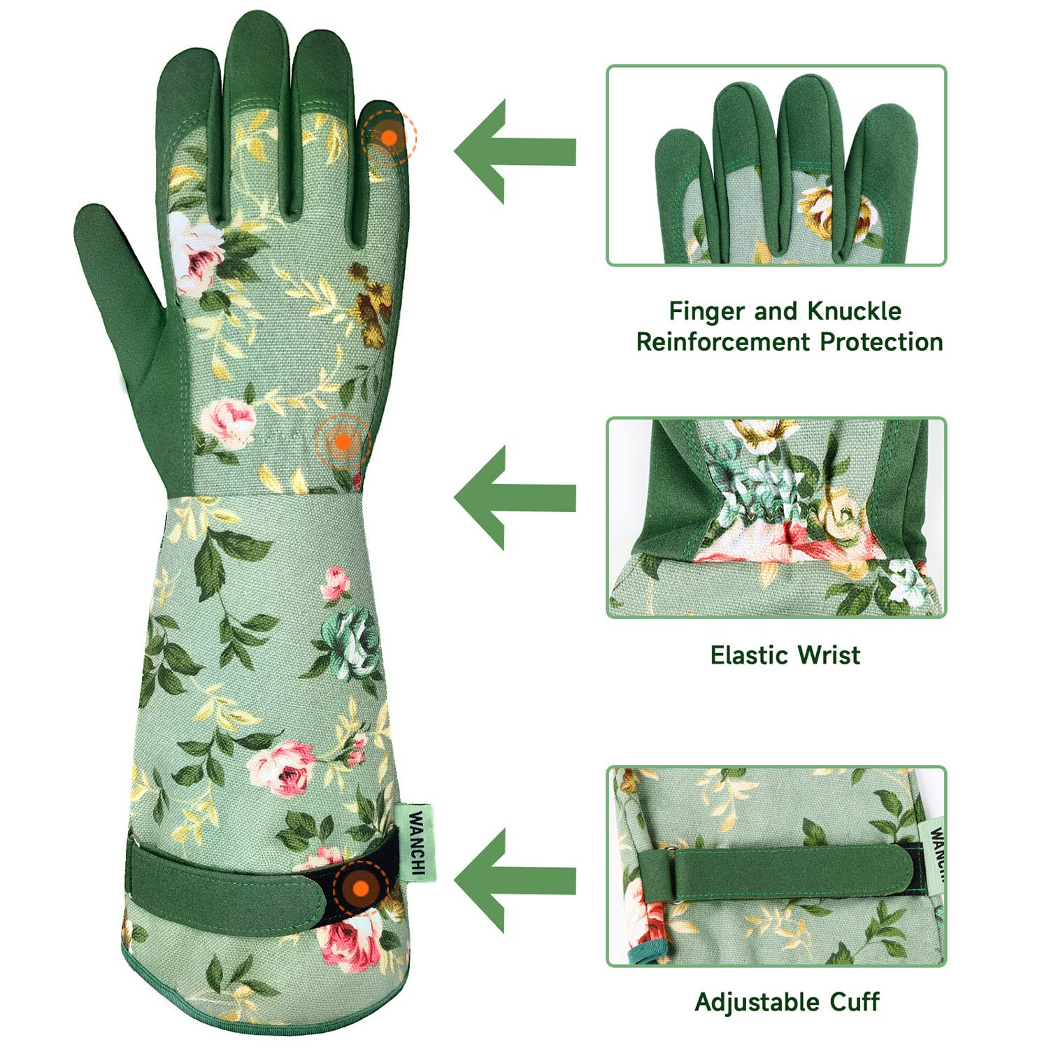 WANCHI glove features elastic wrist and adjustable cuffs for a secure fit.