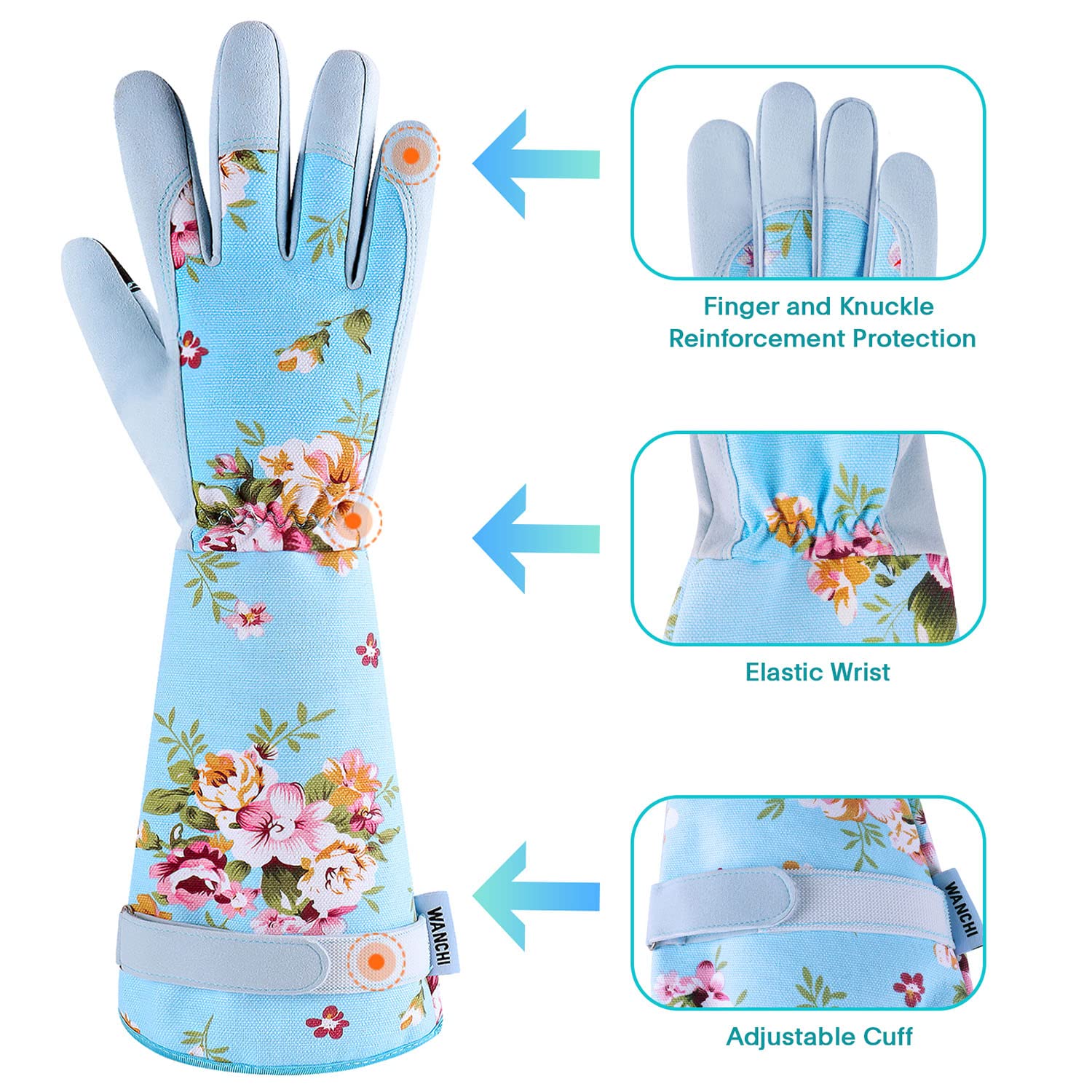WANCHI gloves feature elastic wrist and adjustable cuffs to prevent slipping.