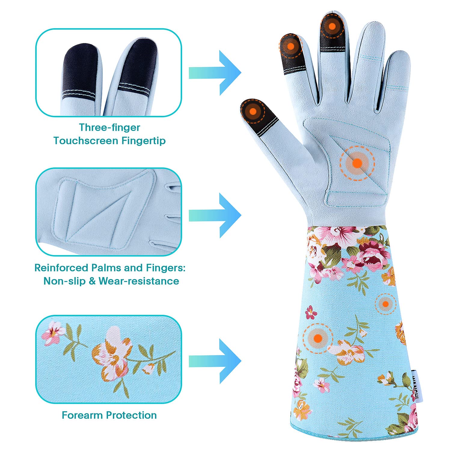 WANCHI gloves with elastic wrist cuff for snug, slip-free wear.