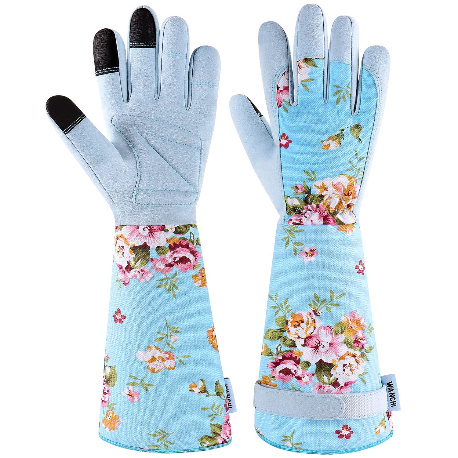 WANCHI women's long-arm gardening gloves with palm grip for secure digging.