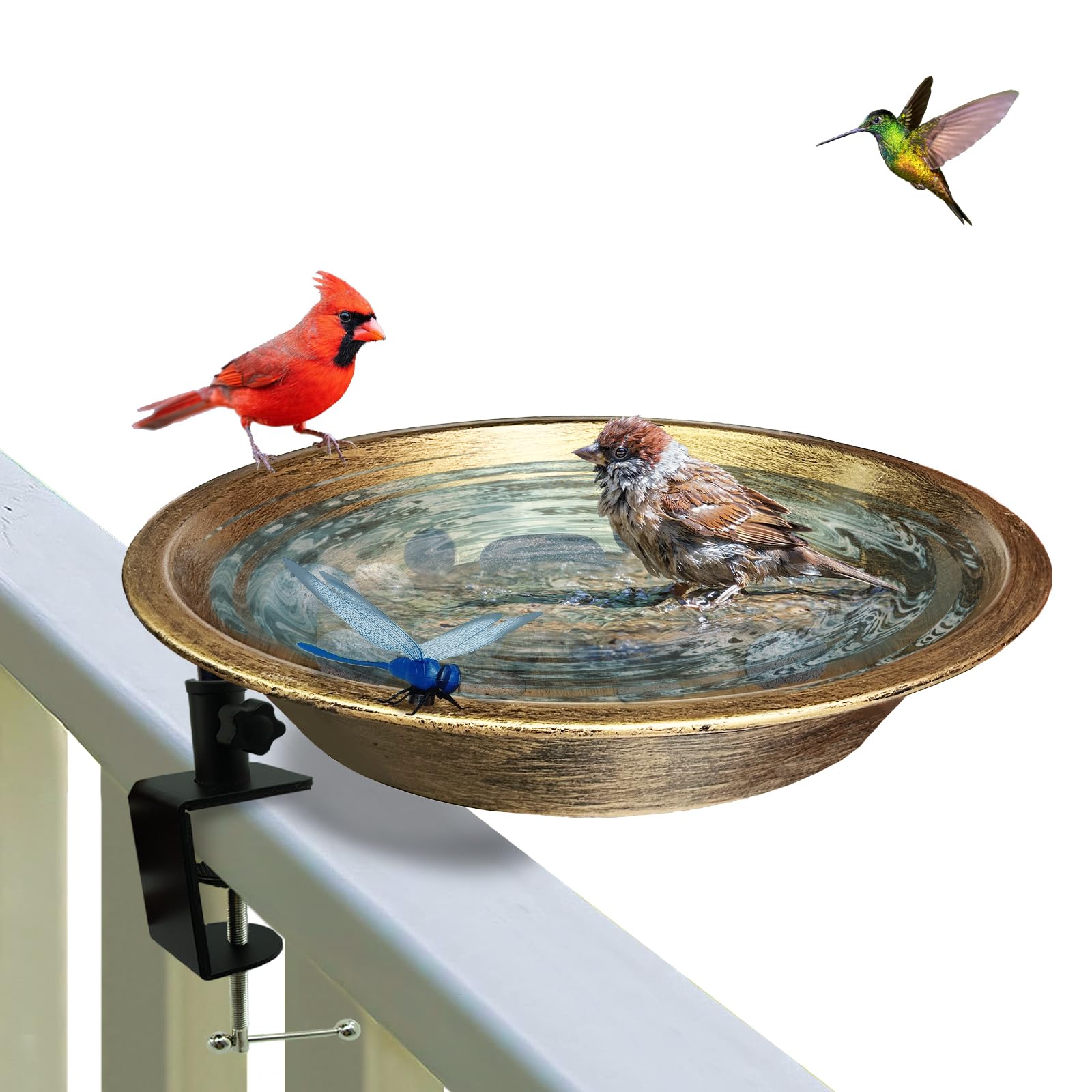 WANGIRO deck-mounted bird bath with bronze bowl attracts birds to the veranda