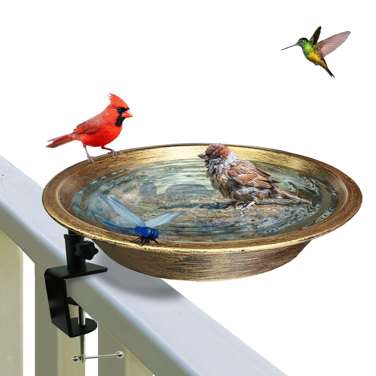WANGIRO deck-mounted bird bath with bronze bowl attracts birds to the veranda