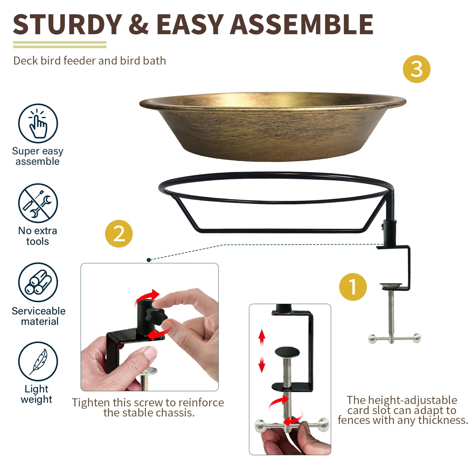 WANGIRO quick-install bird bath invites nature viewing on porch or deck