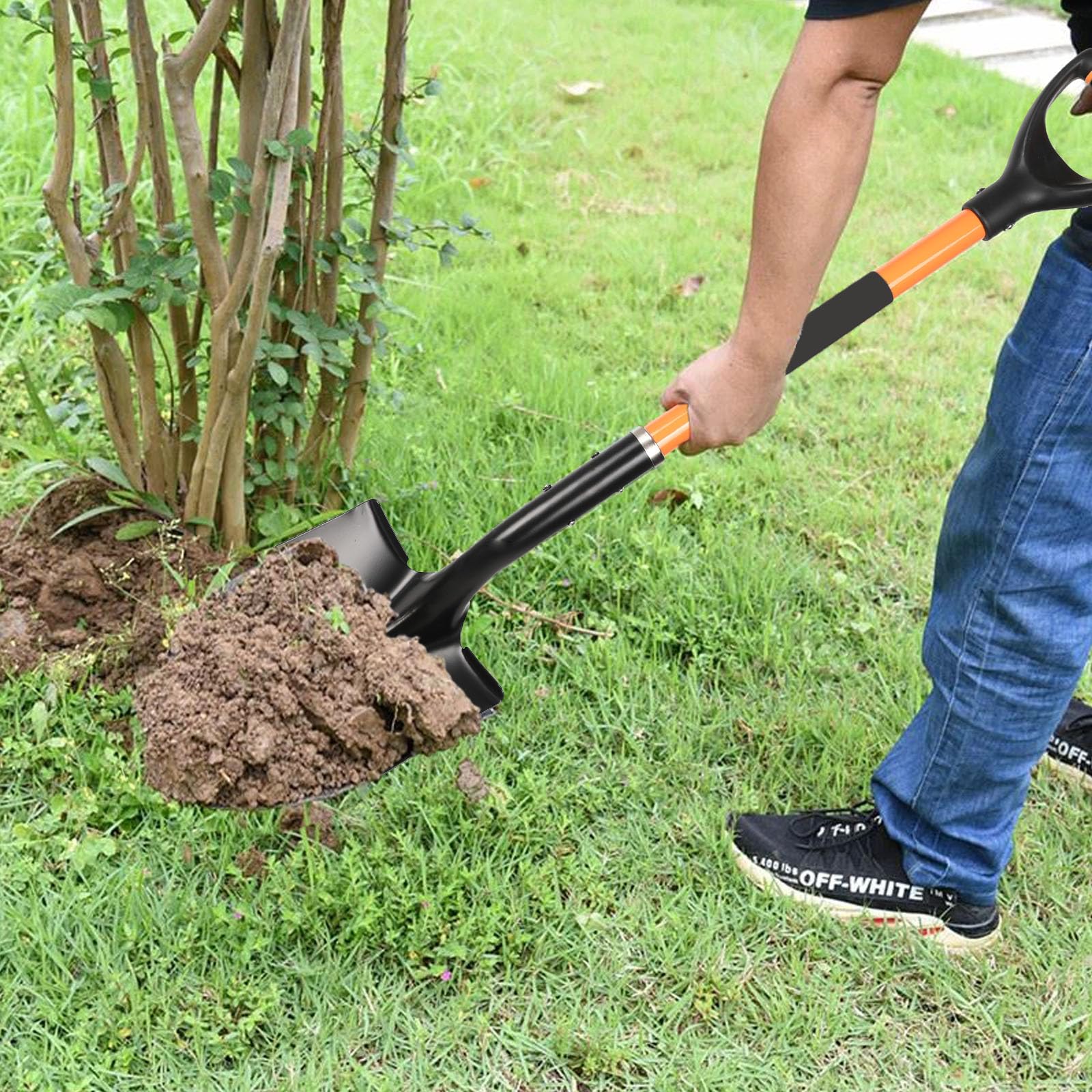 Wangyanhao 40.9-inch shovel fits in car trunks for camping and outdoor projects.