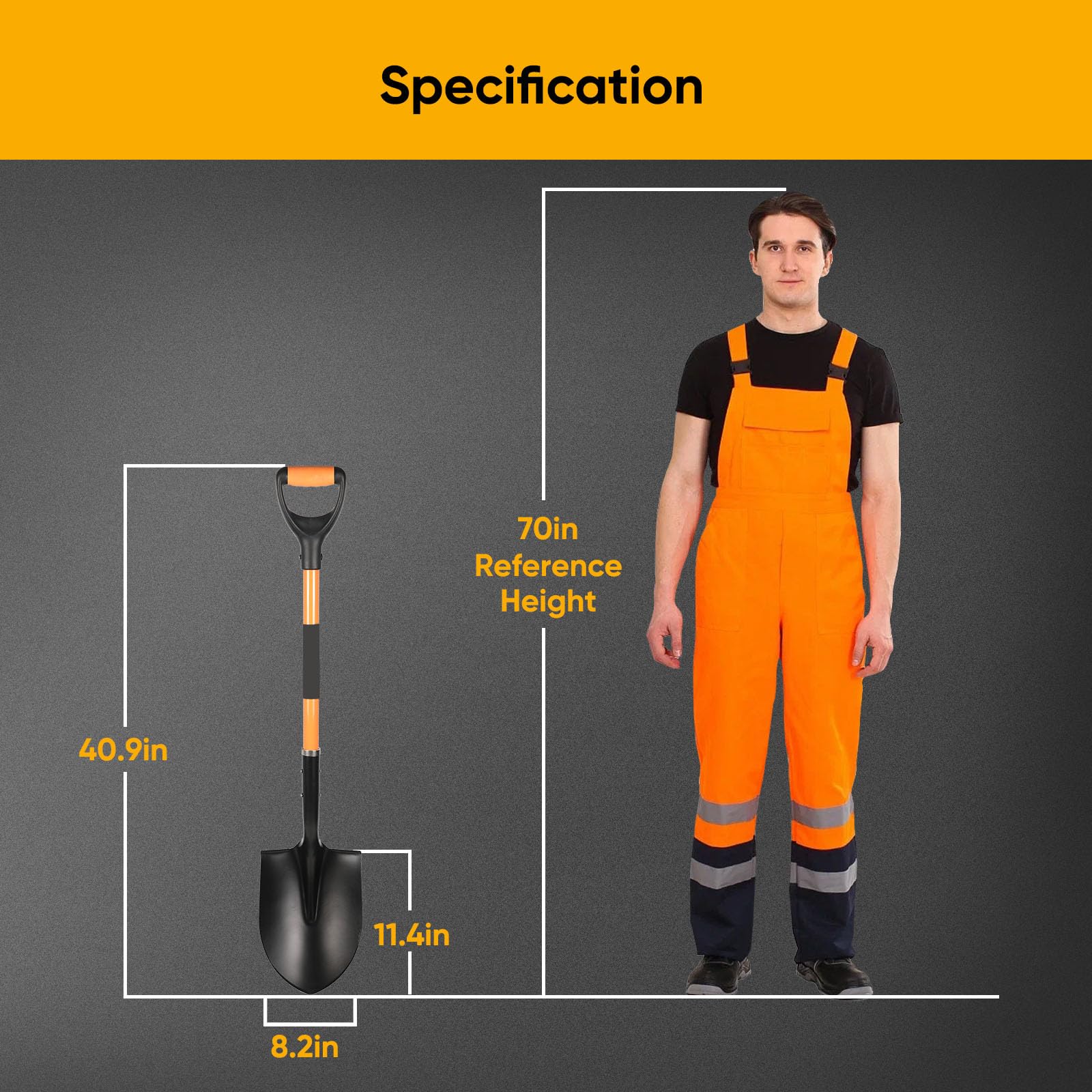 Wangyanhao D-handle shovel with orange grip reduces hand fatigue in long tasks.