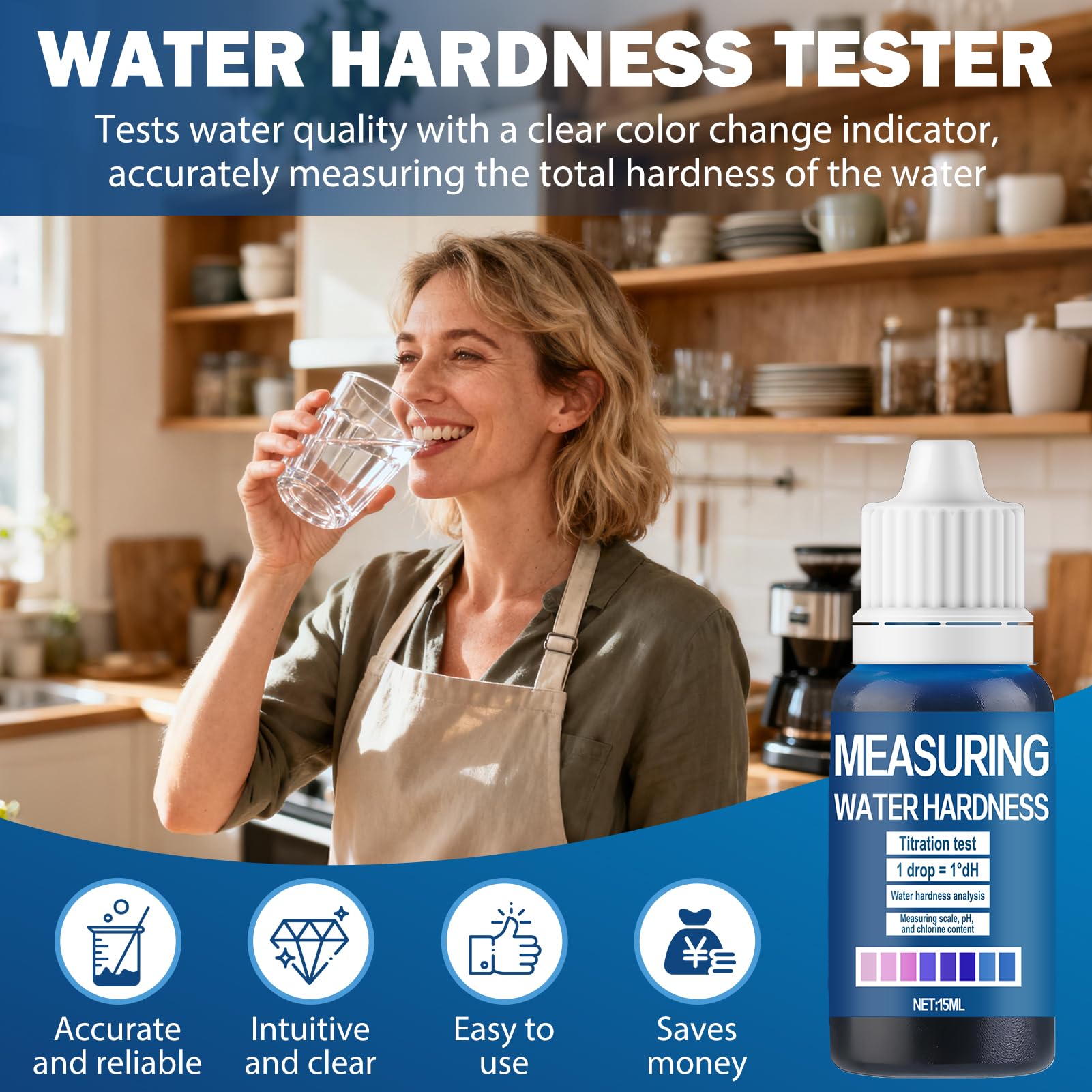 WANJAO test kit showing color change from red to blue for hardness.